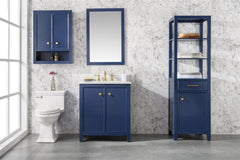 Legion Furniture WLF2130-B 30" Blue Finish Sink Vanity Cabinet With Carrara White Top - Houux