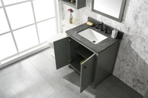 Legion Furniture WLF2130-PG 30" Pewter Green Finish Sink Vanity Cabinet With Blue Lime Stone Top - Houux