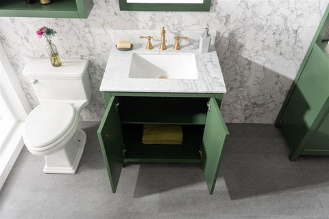 Legion Furniture WLF2130-VG 30" Vogue Green Finish Sink Vanity Cabinet With Carrara White Top - Houux