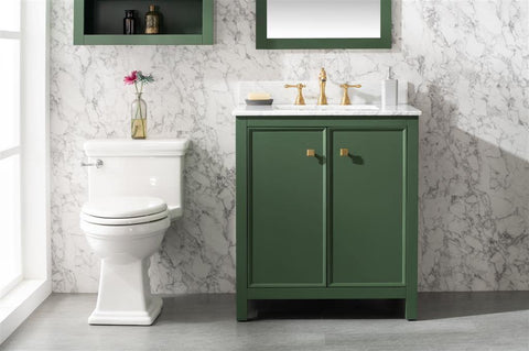 Legion Furniture WLF2130-VG 30" Vogue Green Finish Sink Vanity Cabinet With Carrara White Top - Houux