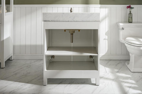Legion Furniture WLF2130-W 30" White Finish Sink Vanity Cabinet With Carrara White Top - Houux