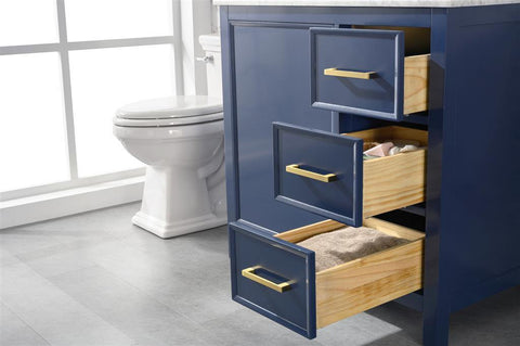 Legion Furniture WLF2136-B 36" Blue Finish Sink Vanity Cabinet With Carrara White Top - Houux