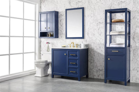 Legion Furniture WLF2136-B 36" Blue Finish Sink Vanity Cabinet With Carrara White Top - Houux