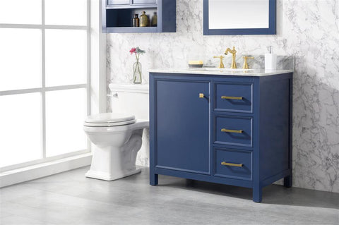 Legion Furniture WLF2136-B 36" Blue Finish Sink Vanity Cabinet With Carrara White Top - Houux