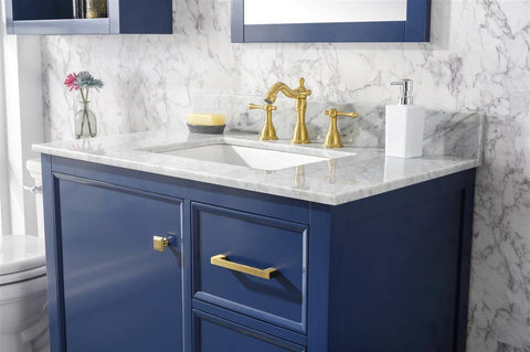 Legion Furniture WLF2136-B 36" Blue Finish Sink Vanity Cabinet With Carrara White Top - Houux