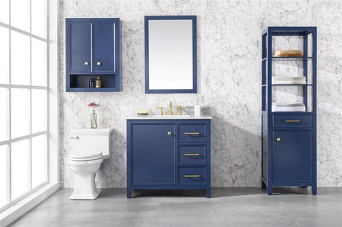 Legion Furniture WLF2136-B 36" Blue Finish Sink Vanity Cabinet With Carrara White Top - Houux