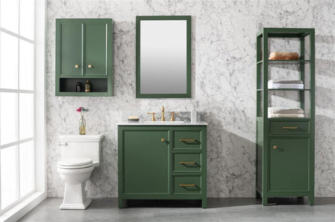 Legion Furniture WLF2136-VG 36" Vogue Green Finish Sink Vanity Cabinet With Carrara White Top - Houux