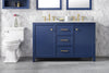 Image of Legion Furniture WLF2154-B 54" Blue Finish Double Sink Vanity Cabinet With Carrara White Top - Houux