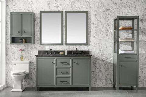 Legion Furniture WLF2154-PG 54" Pewter Green Finish Double Sink Vanity Cabinet With Blue Lime Stone Top - Houux