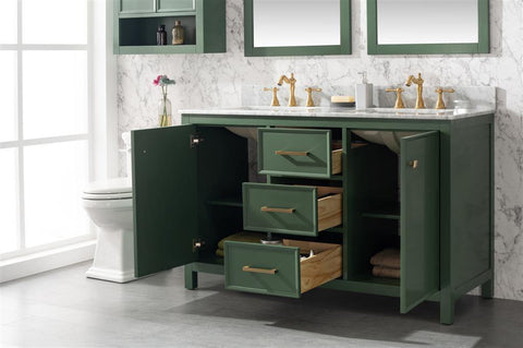 Legion Furniture WLF2154-VG 54" Vogue Green Finish Double Sink Vanity Cabinet With Carrara White Top - Houux