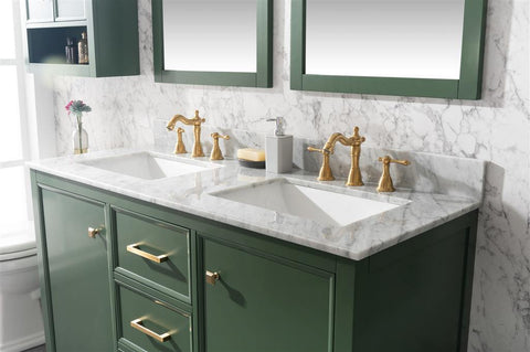 Legion Furniture WLF2154-VG 54" Vogue Green Finish Double Sink Vanity Cabinet With Carrara White Top - Houux
