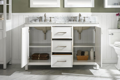 Legion Furniture WLF2154-W 54" White Finish Double Sink Vanity Cabinet With Carrara White Top - Houux
