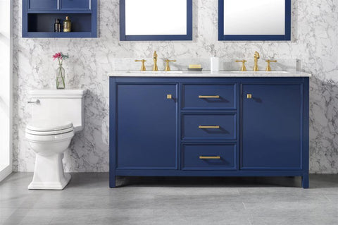 Legion Furniture WLF2160D-B 60" Blue Finish Double Sink Vanity Cabinet With Carrara White Top - Houux