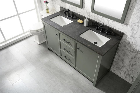 Legion Furniture WLF2160D-PG 60" Pewter Green Finish Double Sink Vanity Cabinet With Blue Lime Stone Top - Houux