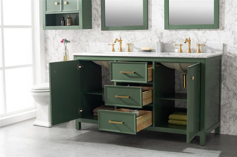 Legion Furniture WLF2160D-VG 60" Vogue Green Finish Double Sink Vanity Cabinet With Carrara White Top - Houux