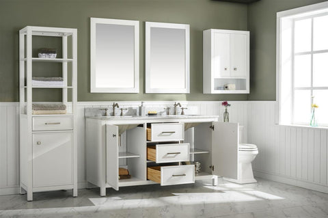 Legion Furniture WLF2160D-W 60" White Finish Double Sink Vanity Cabinet With Carrara White Top - Houux