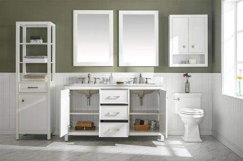 Legion Furniture WLF2160D-W 60" White Finish Double Sink Vanity Cabinet With Carrara White Top - Houux