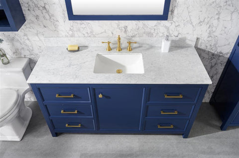 Legion Furniture WLF2160S-B 60" Blue Finish Single Sink Vanity Cabinet With Carrara White Top - Houux