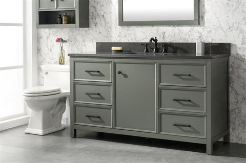 Legion Furniture WLF2160S-PG 60" Pewter Green Finish Single Sink Vanity Cabinet With Blue Lime Stone Top - Houux