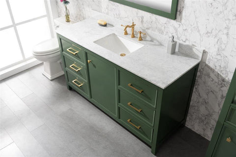 Legion Furniture WLF2160S-VG 60" Vogue Green Finish Single Sink Vanity Cabinet With Carrara White Top - Houux