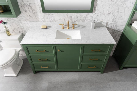 Legion Furniture WLF2160S-VG 60" Vogue Green Finish Single Sink Vanity Cabinet With Carrara White Top - Houux