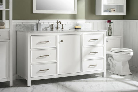 Legion Furniture WLF2160S-W 60" White Finish Single Sink Vanity Cabinet With Carrara White Top - Houux