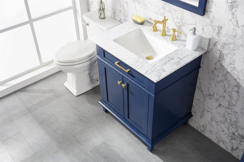 Legion Furniture WLF2230-B 30" Blue Finish Sink Vanity Cabinet With Carrara White Top - Houux