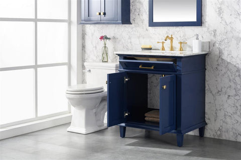 Legion Furniture WLF2230-B 30" Blue Finish Sink Vanity Cabinet With Carrara White Top - Houux
