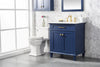 Image of Legion Furniture WLF2230-B 30" Blue Finish Sink Vanity Cabinet With Carrara White Top - Houux
