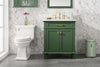 Image of Legion Furniture WLF2230-VG 30" Vogue Green Finish Sink Vanity Cabinet With Carrara White Top - Houux
