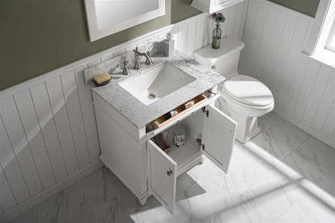 Legion Furniture WLF2230-W 30" White Finish Sink Vanity Cabinet With Carrara White Top - Houux