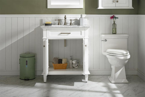 Legion Furniture WLF2230-W 30" White Finish Sink Vanity Cabinet With Carrara White Top - Houux
