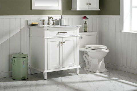 Legion Furniture WLF2230-W 30" White Finish Sink Vanity Cabinet With Carrara White Top - Houux