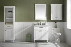 Legion Furniture WLF2230-W 30" White Finish Sink Vanity Cabinet With Carrara White Top - Houux