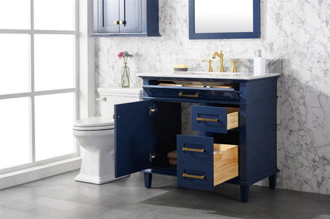 Legion Furniture WLF2236-B 36" Blue Finish Sink Vanity Cabinet With Carrara White Top - Houux
