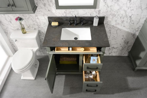 Legion Furniture WLF2236-PG 36" Pewter Green Finish Sink Vanity Cabinet With Blue Lime Stone Top - Houux