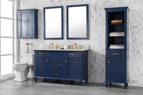 Legion Furniture WLF2254-B 54" Blue Finish Double Sink Vanity Cabinet With Carrara White Top - Houux