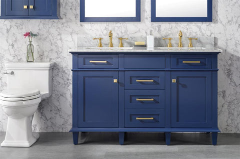 Legion Furniture WLF2254-B 54" Blue Finish Double Sink Vanity Cabinet With Carrara White Top - Houux
