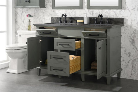 Legion Furniture WLF2254-PG 54" Pewter Green Finish Double Sink Vanity Cabinet With Blue Lime Stone Top - Houux