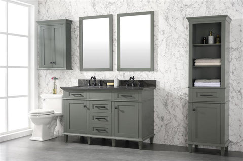 Legion Furniture WLF2254-PG 54" Pewter Green Finish Double Sink Vanity Cabinet With Blue Lime Stone Top - Houux