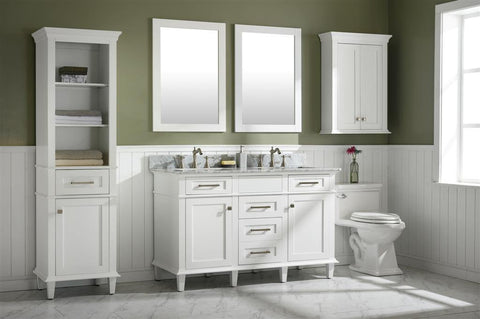 Legion Furniture WLF2254-W 54" White Finish Double Sink Vanity Cabinet With Carrara White Top - Houux