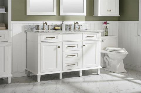 Legion Furniture WLF2254-W 54" White Finish Double Sink Vanity Cabinet With Carrara White Top - Houux