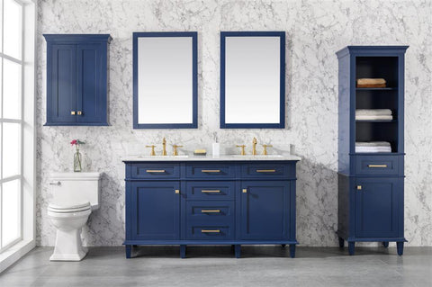 Legion Furniture WLF2260D-B 60" Blue Finish Double Sink Vanity Cabinet With Carrara White Top - Houux