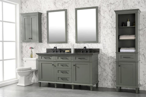 Legion Furniture WLF2260D-PG 60" Pewter Green Finish Double Sink Vanity Cabinet With Blue Lime Stone Top - Houux