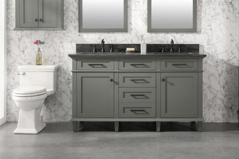 Legion Furniture WLF2260D-PG 60" Pewter Green Finish Double Sink Vanity Cabinet With Blue Lime Stone Top - Houux