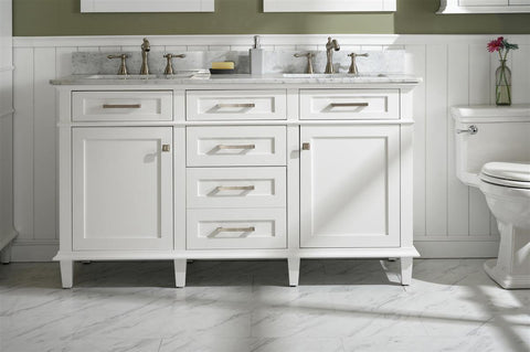 Legion Furniture WLF2260D-W 60" White Finish Double Sink Vanity Cabinet With Carrara White Top - Houux