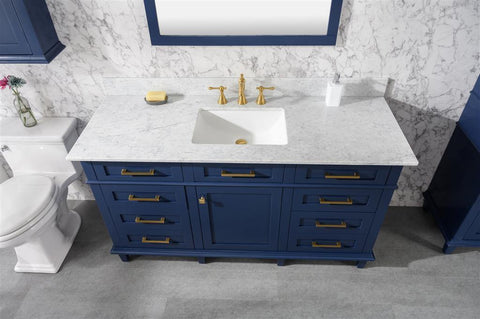 Legion Furniture WLF2260S-B 60" Blue Finish Single Sink Vanity Cabinet With Carrara White Top - Houux