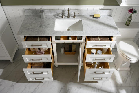 Legion Furniture WLF2260S-W 60" White Finish Single Sink Vanity Cabinet With Carrara White Top - Houux