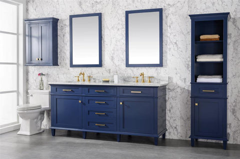 Legion Furniture WLF2272-B 72" Blue Double Single Sink Vanity Cabinet With Carrara White Top - Houux