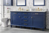 Image of Legion Furniture WLF2272-B 72" Blue Double Single Sink Vanity Cabinet With Carrara White Top - Houux